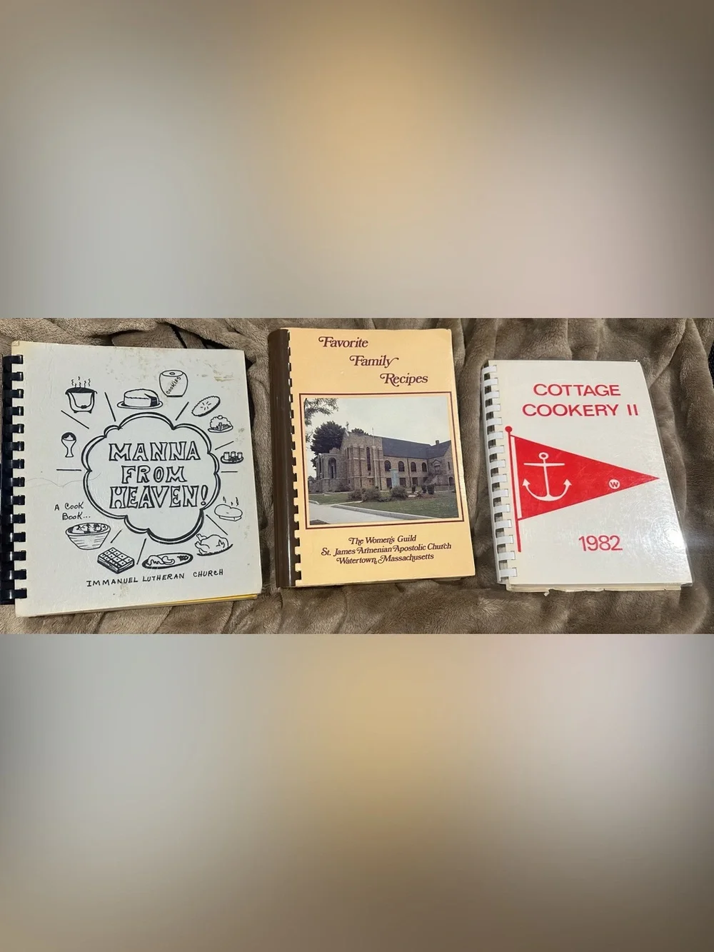 Vintage Spiral-Bound Community Cookbook Lot - White, Cream, Red Covers